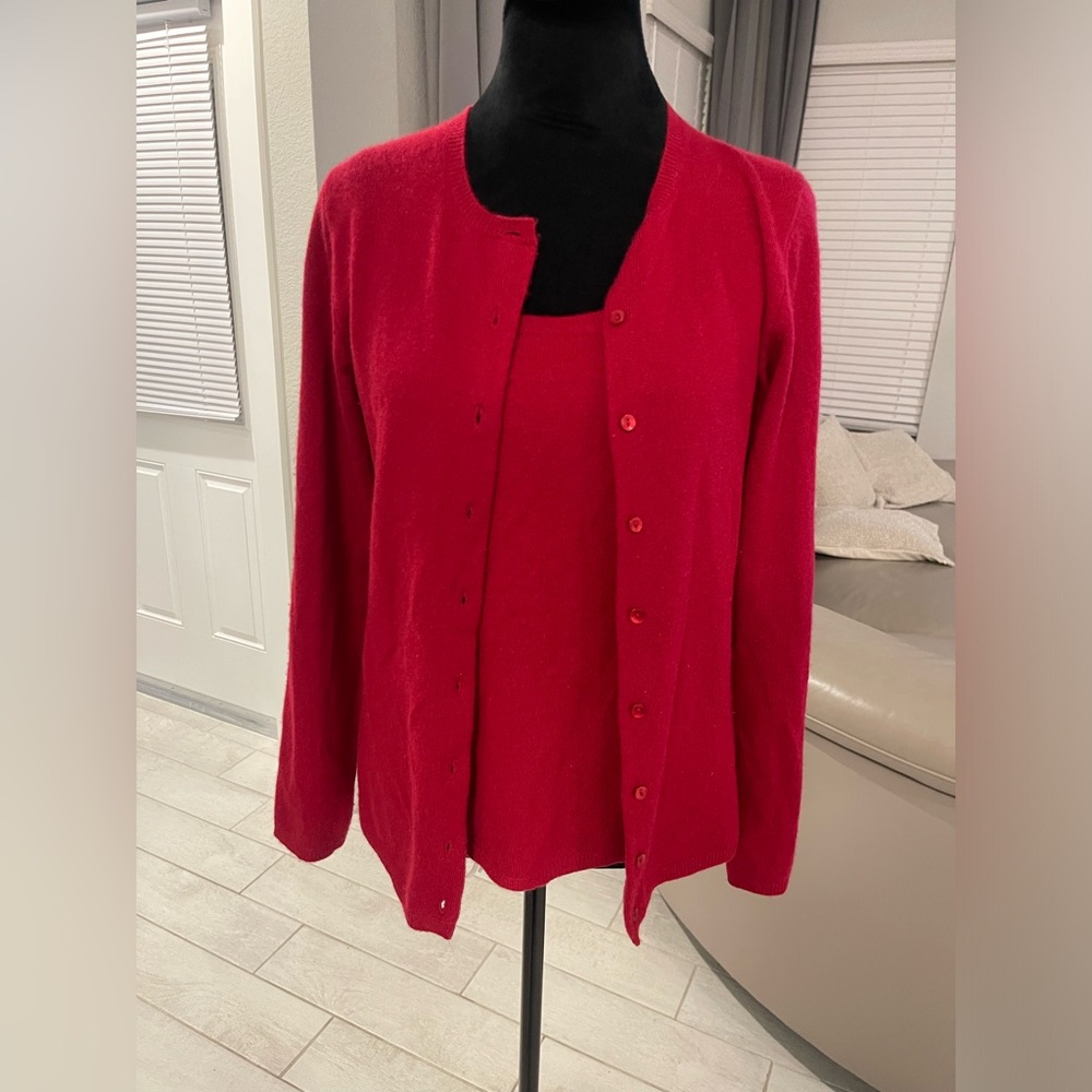 2pc Saffron cashmere vest and cardigan sweater set size medium